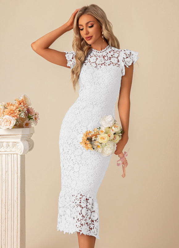 Robe Midi En Dentelle Bleue - gallery 8