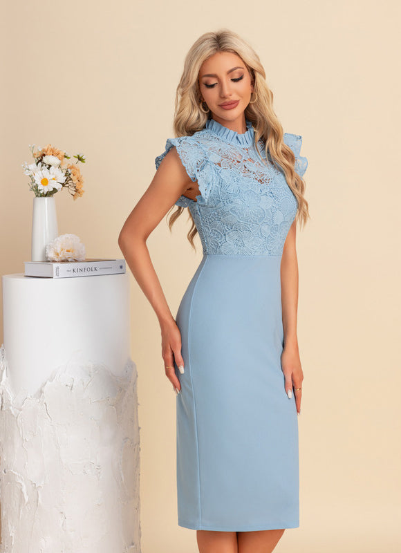 Robe Midi Bleu Ciel Dentelle - gallery 6