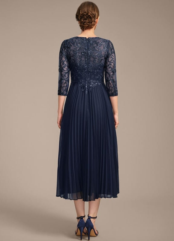 Robe Midi Marine Plissée - gallery 6