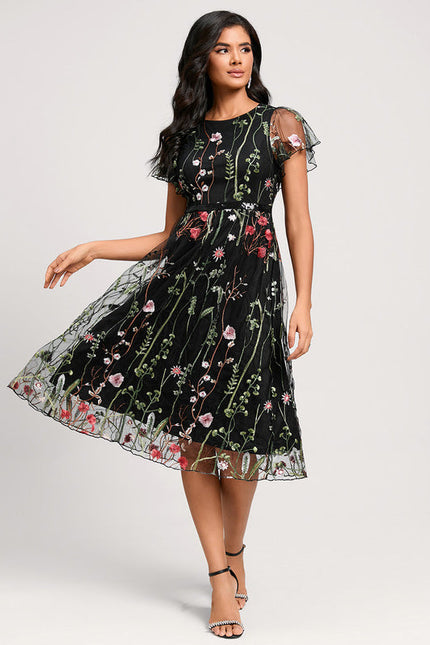 Robe Midi Fleurie Noire - gallery 3