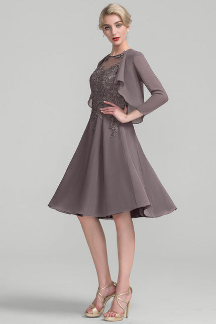 Robe Midi Taupe Col Rond Dentelle - gallery 3