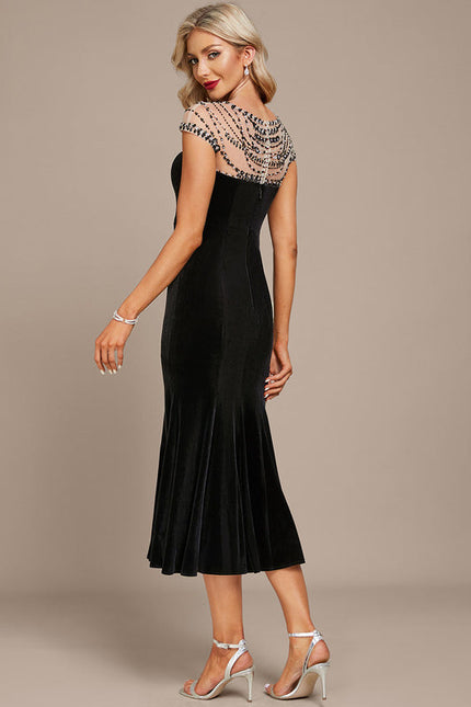 Robe Midi Velours Noir Élégante - gallery 4