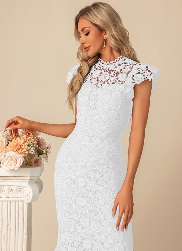 Robe Midi En Dentelle Bleue - gallery 9