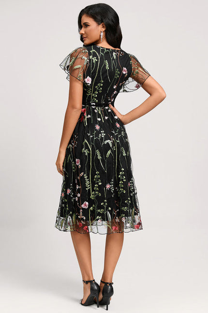 Robe Midi Fleurie Noire - gallery 4