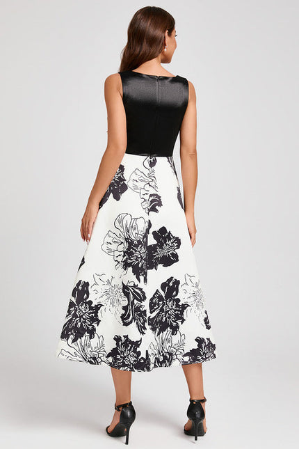 Robe Midi Fleurie Contrastée - gallery 1