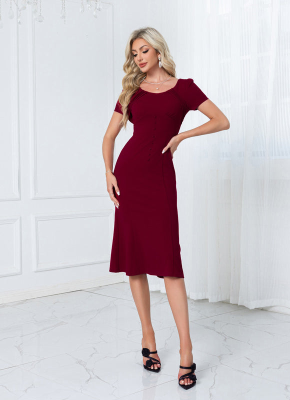 Robe Midi Bordeaux Ajustée - gallery 5