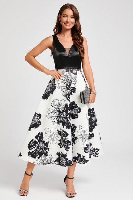 Robe Midi Fleurie Contrastée - gallery 6