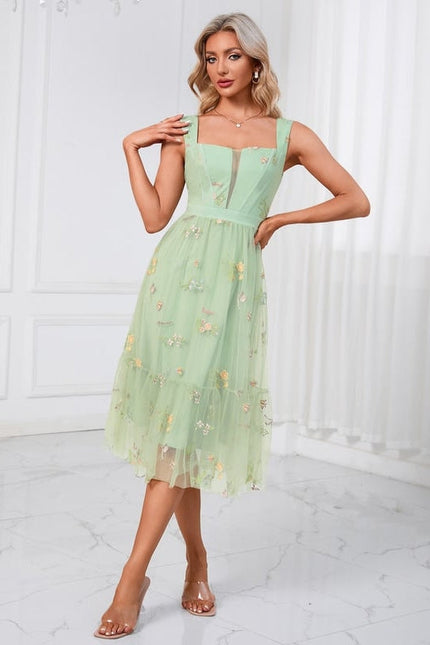 Robe Midi Verte Florale - gallery 1