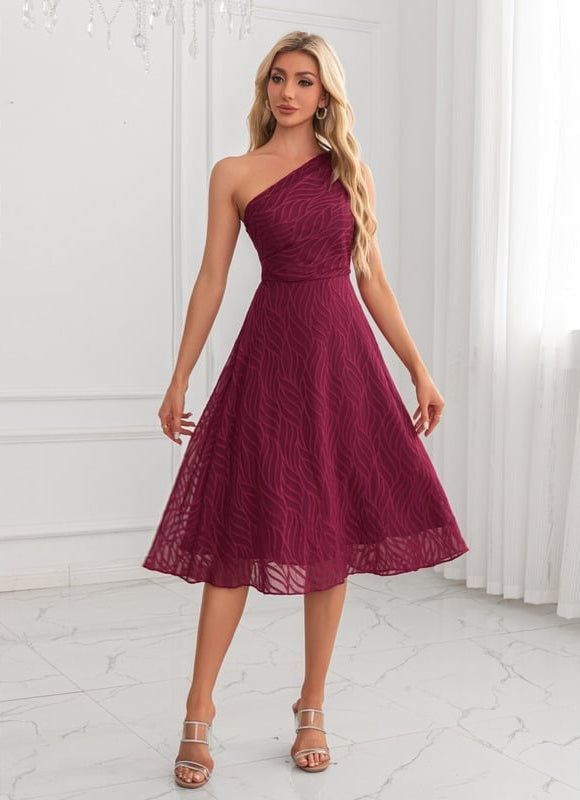 Robe Midi Bordeaux Ondulée - gallery 3