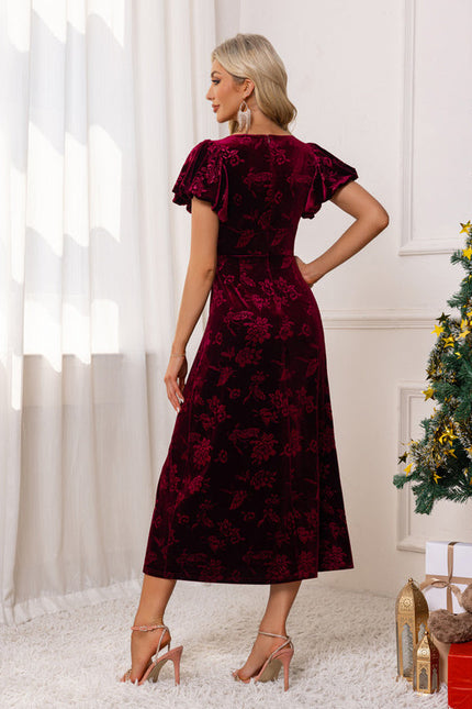 Robe Midi Velours Bordeaux - gallery 1