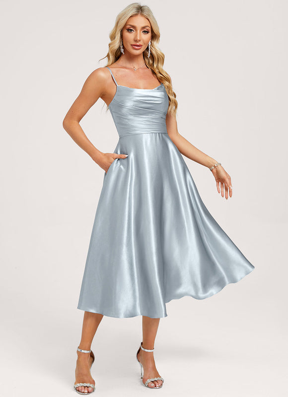 Robe Midi Satinée Ciel