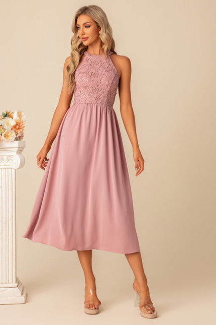 Robe Midi Midi Dentelle Rose - gallery 5