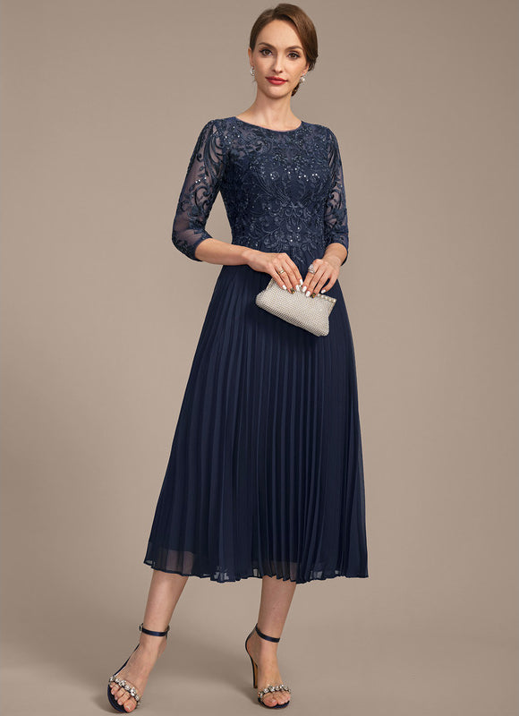 Robe Midi Marine Plissée - gallery 4