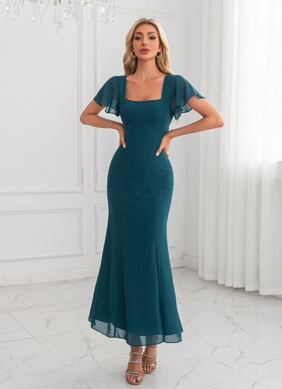 Robe Midi Émeraude Dos Nu En Dentelle - gallery 4