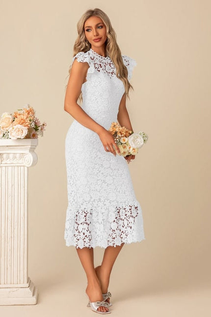 Robe Midi En Dentelle Bleue - gallery 7