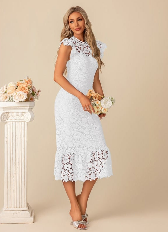 Robe Midi En Dentelle Bleue - gallery 7