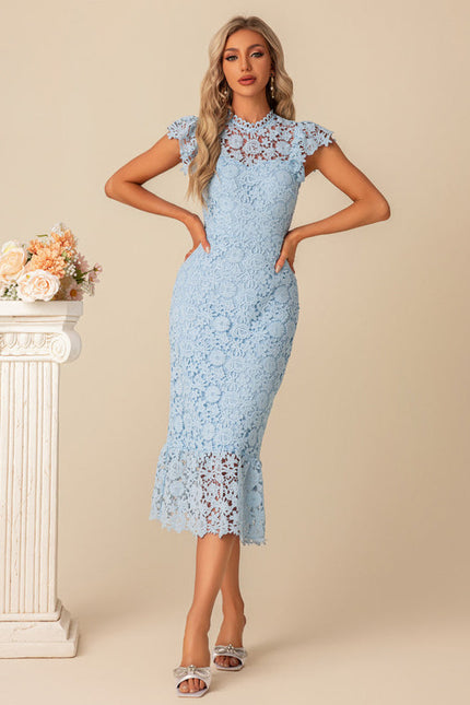 Robe Midi En Dentelle Bleue - gallery 1