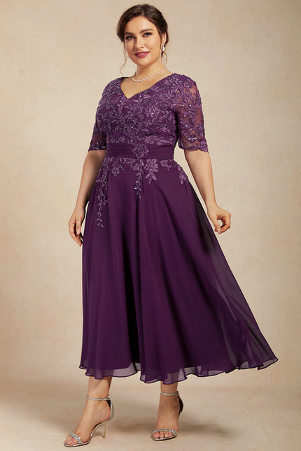 Robe Midi Violet Élégante - gallery 9