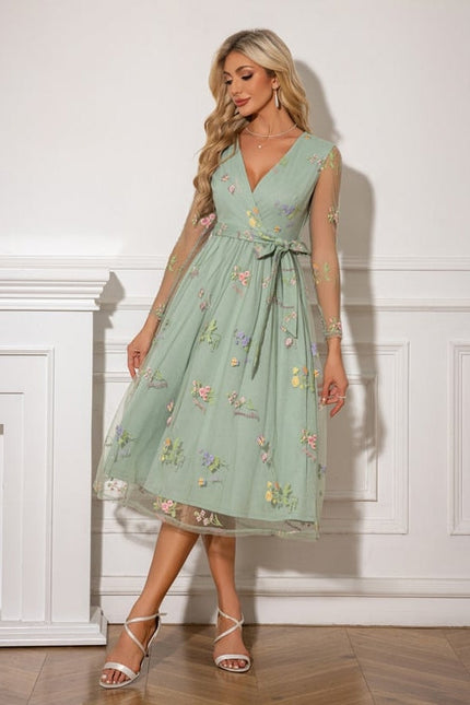 Robe Midi Tulle Brodée Émeraude - gallery 1