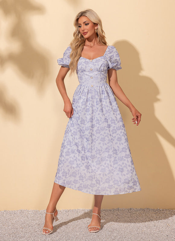 Robe Midi Rose À Volants - gallery 1