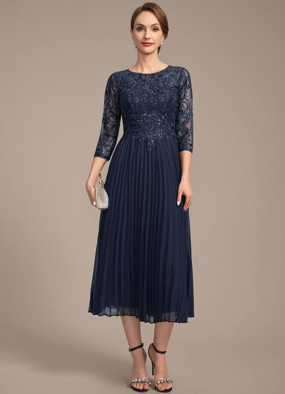 Robe Midi Marine Plissée