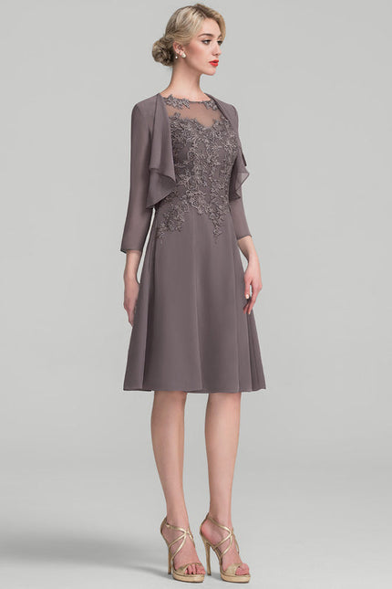 Robe Midi Taupe Col Rond Dentelle - gallery 2