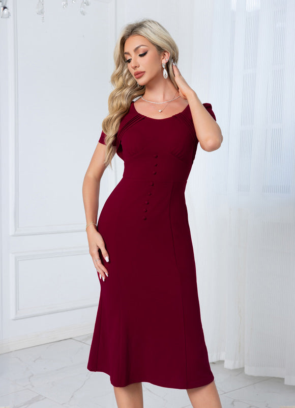 Robe Midi Bordeaux Ajustée