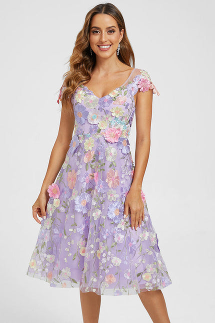 Robe Midi Fleurie Lilas - gallery 2