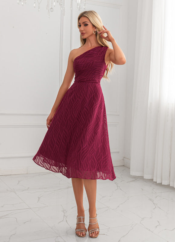Robe Midi Bordeaux Ondulée - gallery 4