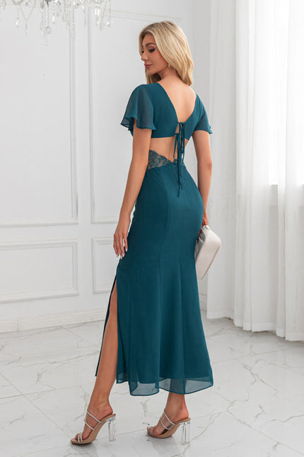 Robe Midi Émeraude Dos Nu En Dentelle