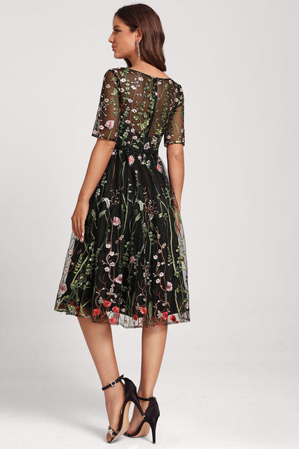 Robe Midi Fleurie Noire - gallery 3