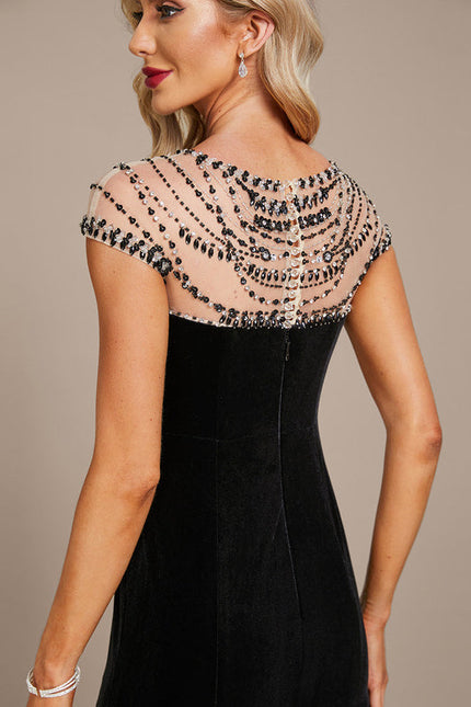 Robe Midi Velours Noir Élégante - gallery 1