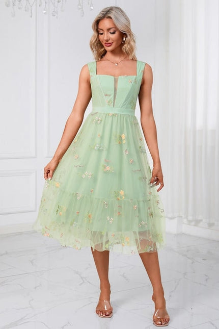 Robe Midi Verte Florale - gallery 3