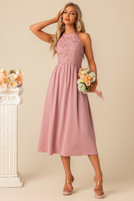 Robe Midi Midi Dentelle Rose