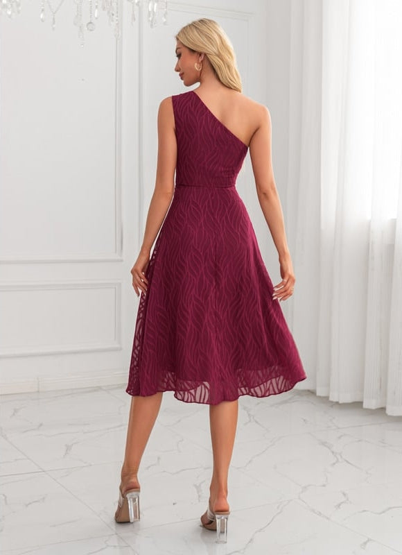 Robe Midi Bordeaux Ondulée - gallery 2