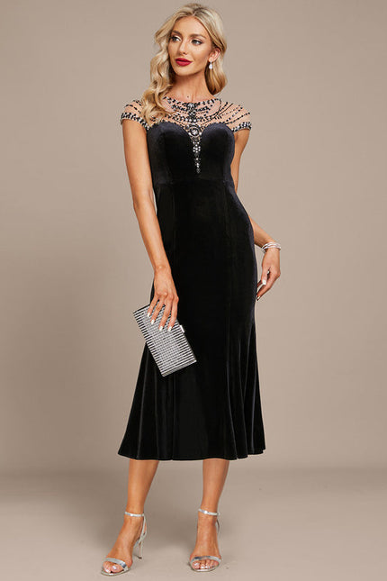 Robe Midi Velours Noir Élégante - gallery 2