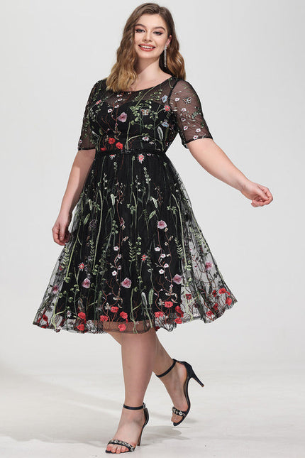 Robe Midi Fleurie Noire - gallery 8