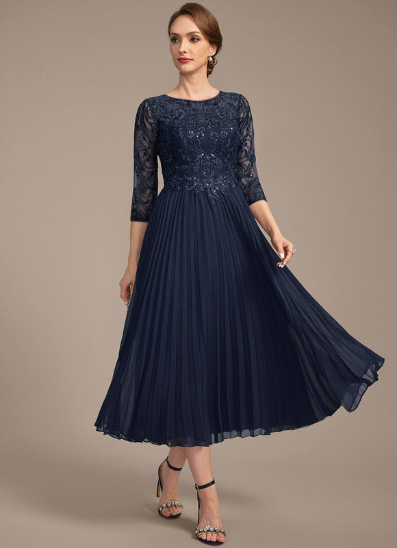 Robe Midi Marine Plissée - gallery 1