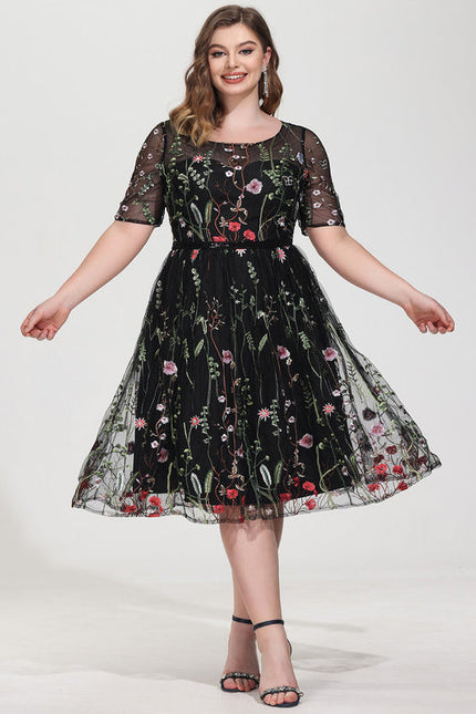 Robe Midi Fleurie Noire - gallery 7