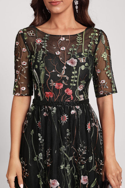 Robe Midi Fleurie Noire - gallery 4