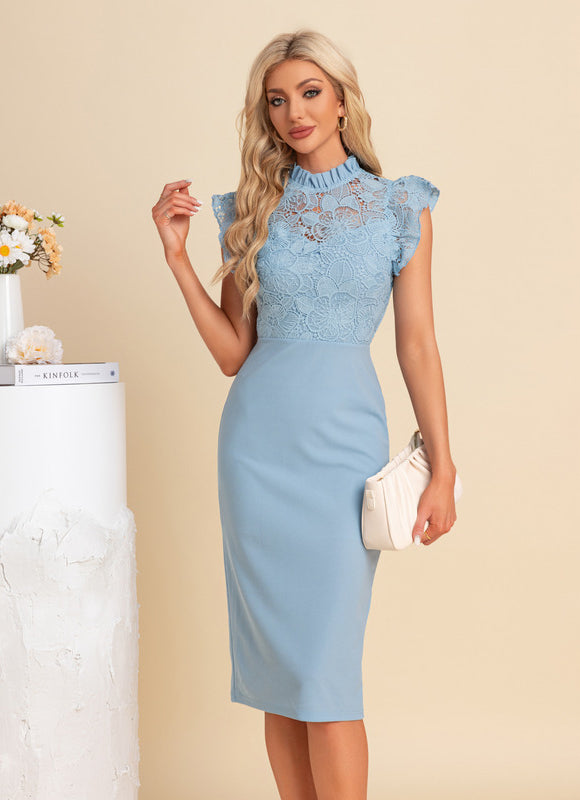 Robe Midi Bleu Ciel Dentelle - gallery 2