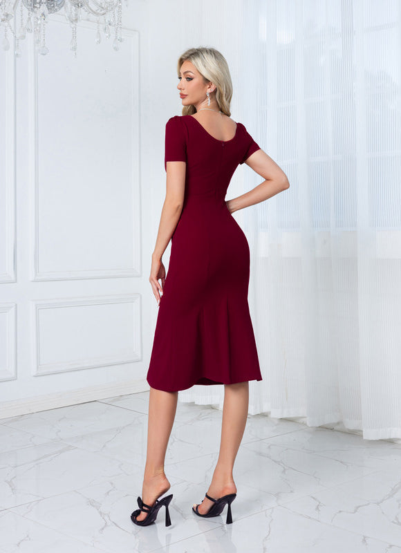 Robe Midi Bordeaux Ajustée - gallery 4
