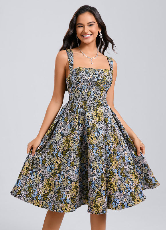 Robe Midi Col Carré Florale - gallery 2