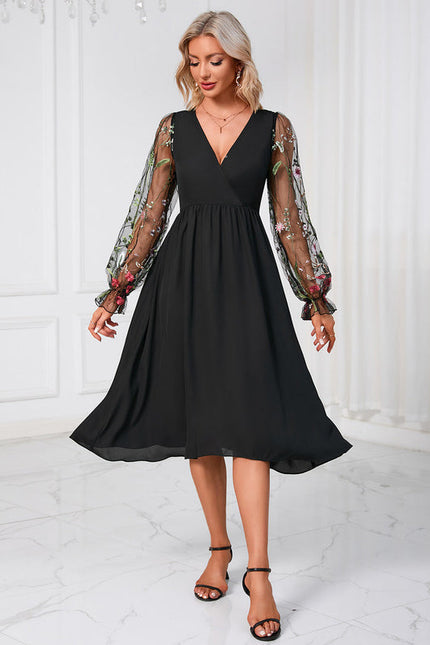 Robe Midi Tulle Brodée Émeraude