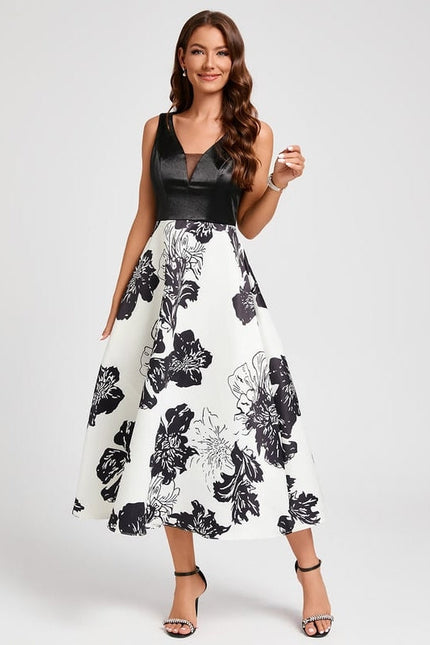 Robe Midi Fleurie Contrastée - gallery 4