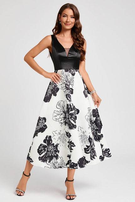 Robe Midi Fleurie Contrastée