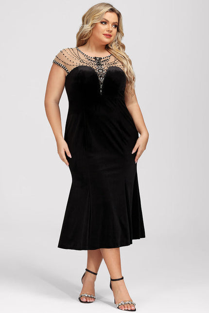 Robe Midi Velours Noir Élégante - gallery 8