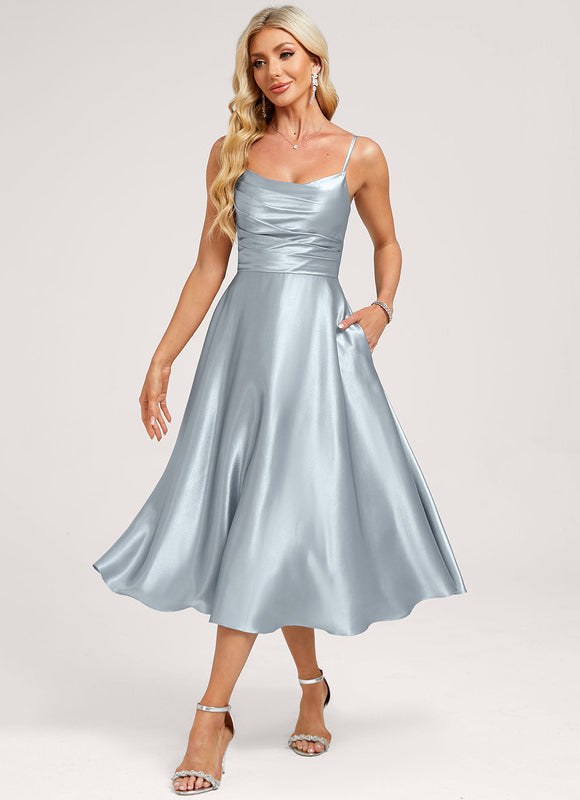 Robe Midi Satinée Ciel - gallery 1