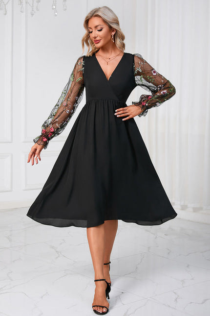 Robe Midi Tulle Brodée Émeraude - gallery 1