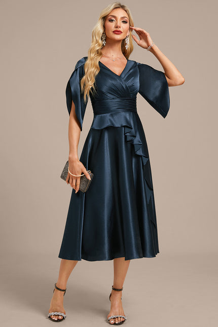 Robe Midi Satinée Marine - gallery 4